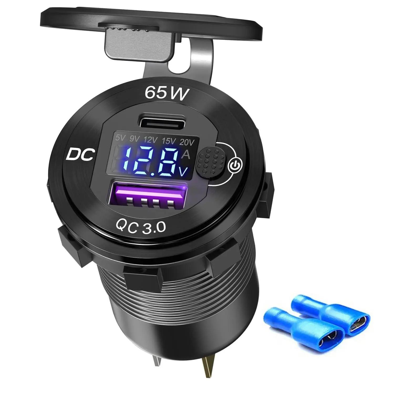 

12 В/24 В USB автомобильное зарядное устройство 83 Вт PD Type-C быстрая зарядная розетка для ноутбука с вольтметром мотоциклетная розетка зарядный адаптер