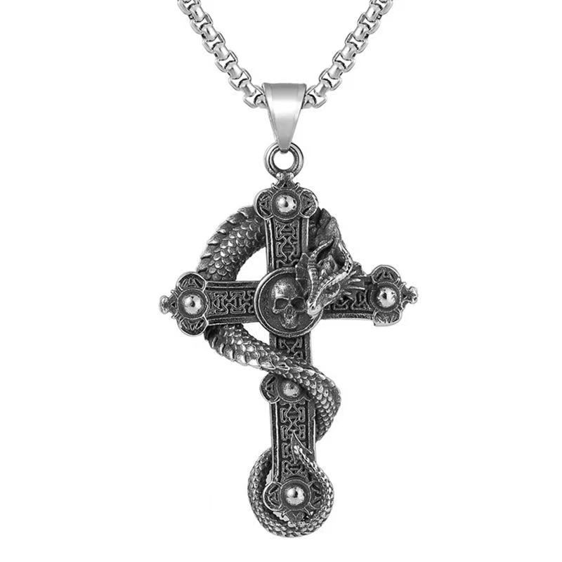 

Dragon Gothic Skull Cross Pendant Necklace Stainless Steel Chain Jewelry Gifts 70cm/27.56in
