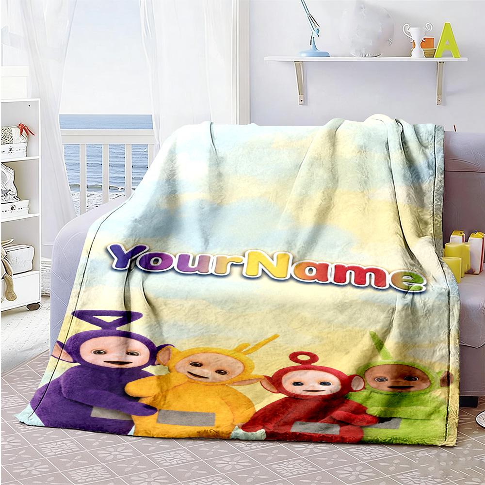 Teletubbies Customize Your Name Blanket Cozy Personalized Blanket Warmthful Decor Perfect for Chair Office Bed Living Room Four Seasons Universal