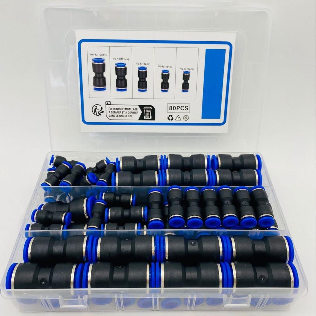 80PCS Quick Pneumatic Fittings Push In Straight Connector Assortment 4 6 8 10 12mm