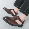 Summer Fashion New Men's Gladiators Hollow Out Belt Buckle Patent Leather Casual Shoes Breathable Beach Sandals Outdoor Slippers