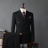 Black Blue Brown Men's Suits Double Breasted Bespoke Peaked Lapel Formal Blazer Slim Fit Two Piece Jacket Pants