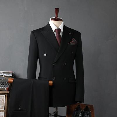 Black Blue Brown Men's Suits Double Breasted Bespoke Peaked Lapel Formal Blazer Slim Fit Two Piece Jacket Pants