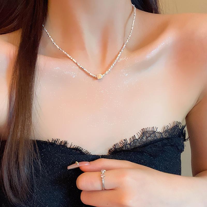 S999 Sterling Silver Elegant Square Necklace for Women, Versatile & Fashionable, Light Luxury, Simple Ins Cold Aesthetic, Personalized Design