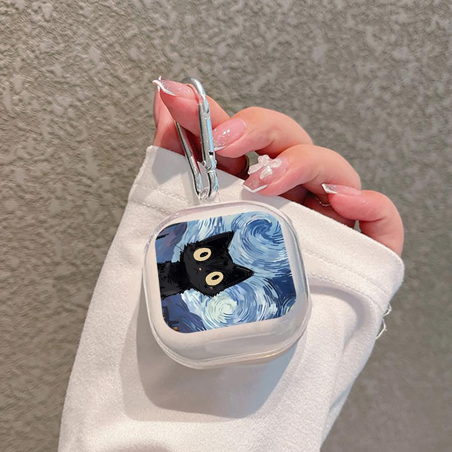 Clear Earphone Cases Cover With Hook Case For Samsung Galaxy Buds 2 4 Pro Live 2Pro 4Pro 3Pro 3 FE Cartoon Cat