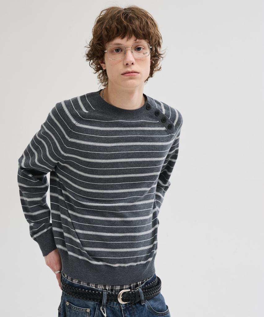 LEIRE Diagonal Henley Neck Crop Knit [Gray St]