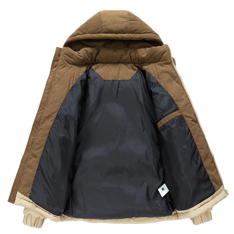 Winter Men's Parkas Fashion Patchwork Corduroy Hooded Warm Outerwear Coats Men Loose Casual Streetwear Jackets Parkas