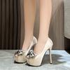 Fashion 2025 Women 14/10.5CM High Heeled Sandal Peep Toe Pumps Lady Extreme Heels Flock Red Bottom Outside Bowknot Shoes Summer Zapatos