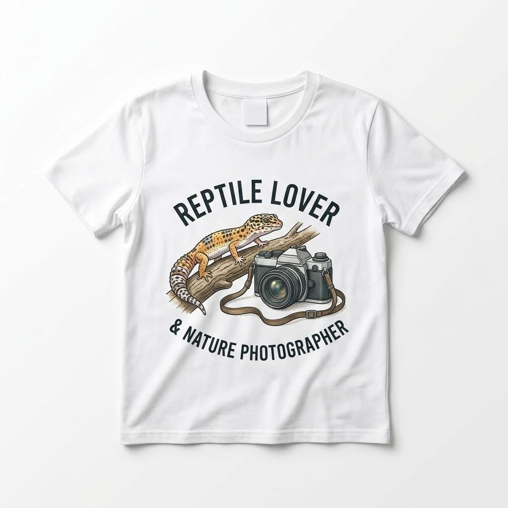 Reptile Lover Nature Photographer T-Shirt Leopard Gecko Camera Tee S