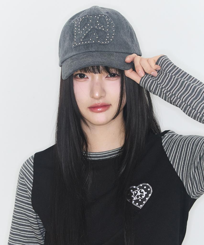 ILLIGO 129 Applique Studded Ball Cap Charcoal