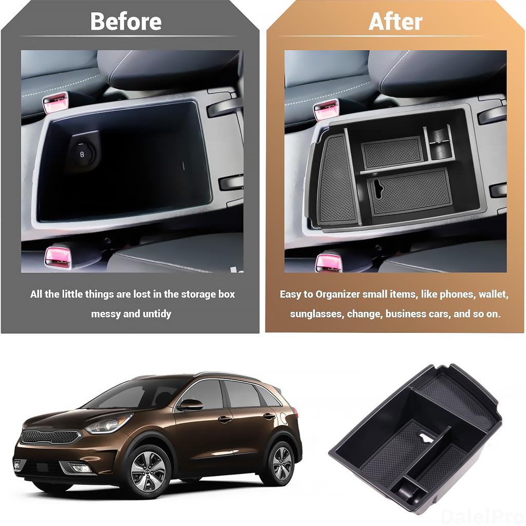 For Kia Niro 2016 2017 2018-2022 Car Armrest Storage Box Center Console Organizer Tray Storage Box Silicone Pad NIRO Accessories