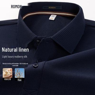 Luomeng Herren Leinen-Seidenmischung Kühlendes Gefühl Poloshirt