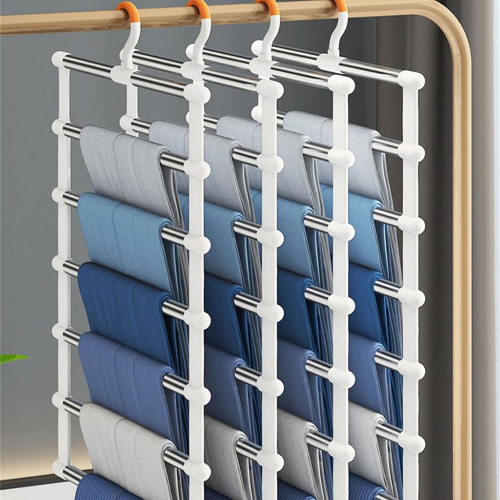 Multi Layer Foldable Clothes Hanger with Clamps Space Saving Multi Tiered Metal Folding Trouser Holder Rack with Clip