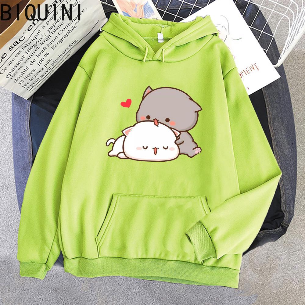 Pfirsich Katze Kawaii Nette Plus Größe Hoodies Warme Harajuku Übergroßen Sweatshirt Frauen Cartoon Winter Druck Pullover Lose Streetwear