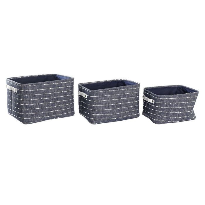 Panier de rangement - DKD HOME DECOR - Set de 3 - Polyester - 38x28x25 cm - Bleu marine/Blanc