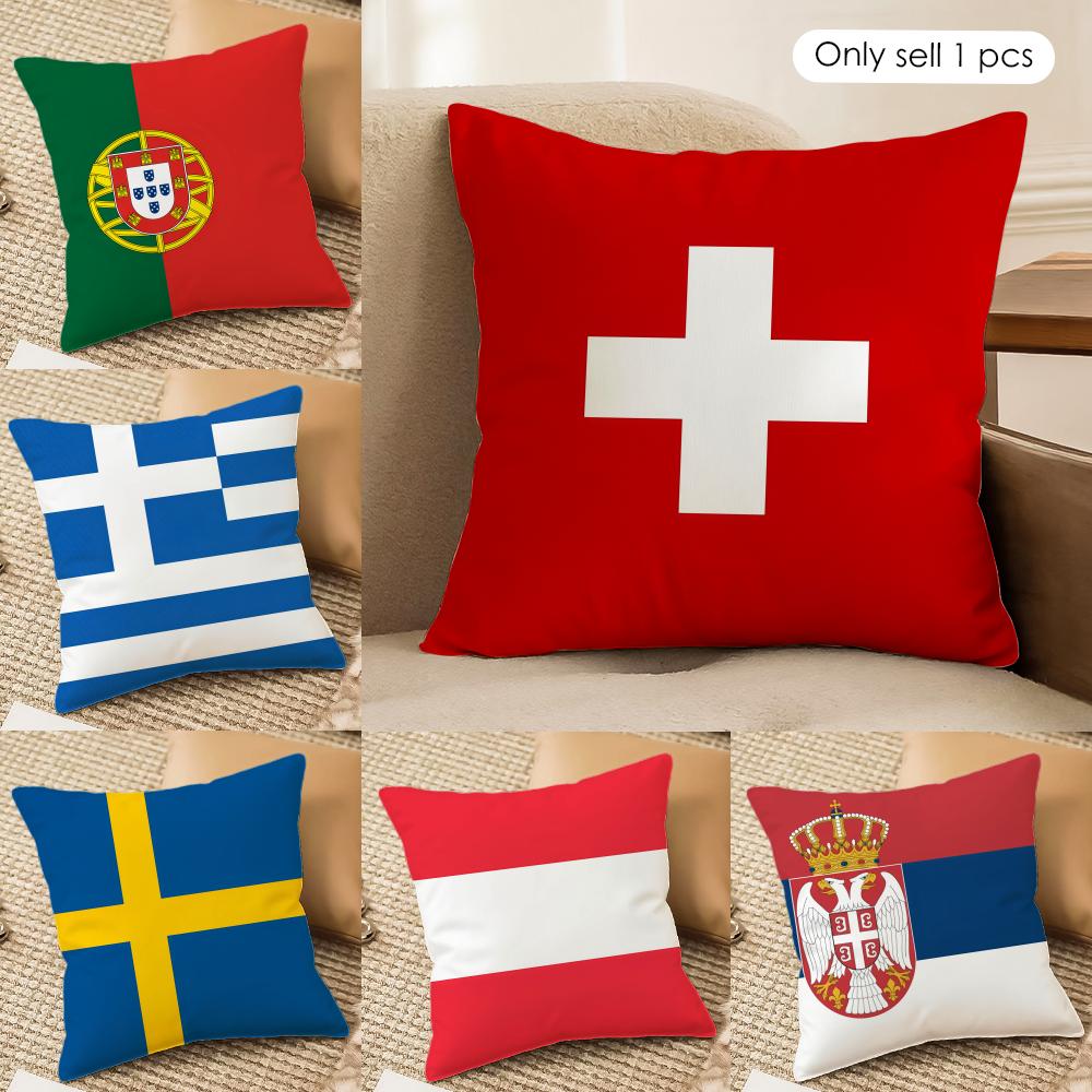 Happy Adults Toys Unisex European National Flags Cushion Cover Silky Short Plush Invisible Zipper Dustproof Sofa Pillow Case For Home Decor