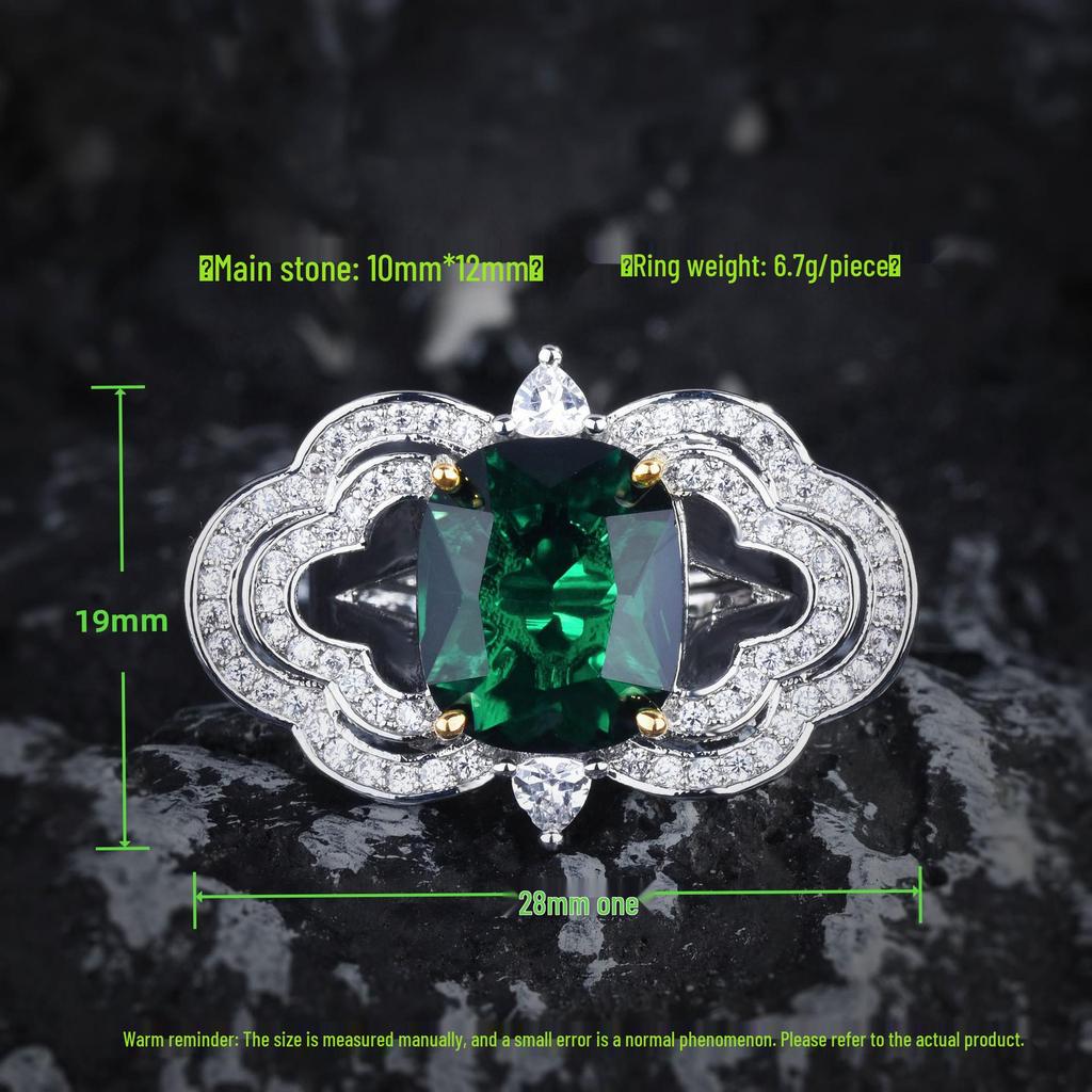 Pierścionek z symulowanym szmaragdem i zielonym diamentem w szlifie princess w dwukolorowym złotym ustawieniu