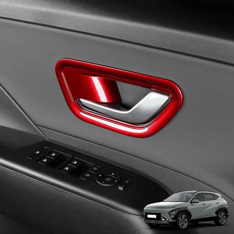 Red Door Bowl Handle Cover Trim For Hyundai Kona SX2 2024 2025 Carbon Fiber Styling Door Bowl Handle Covers Trim LHD/RHD