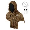 Medieval Style Hooded Cloak Scarf with Distressed Fabric and Metal Brooch Fastener for Cosplay LARP Renaissance Festival Costume Accessory