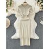 2024 Summer Korean New Elegance Retro Elegant Short Sleeve Polo Collar Waist-Tight Slimming Knitted Hip-Wrapped Dress