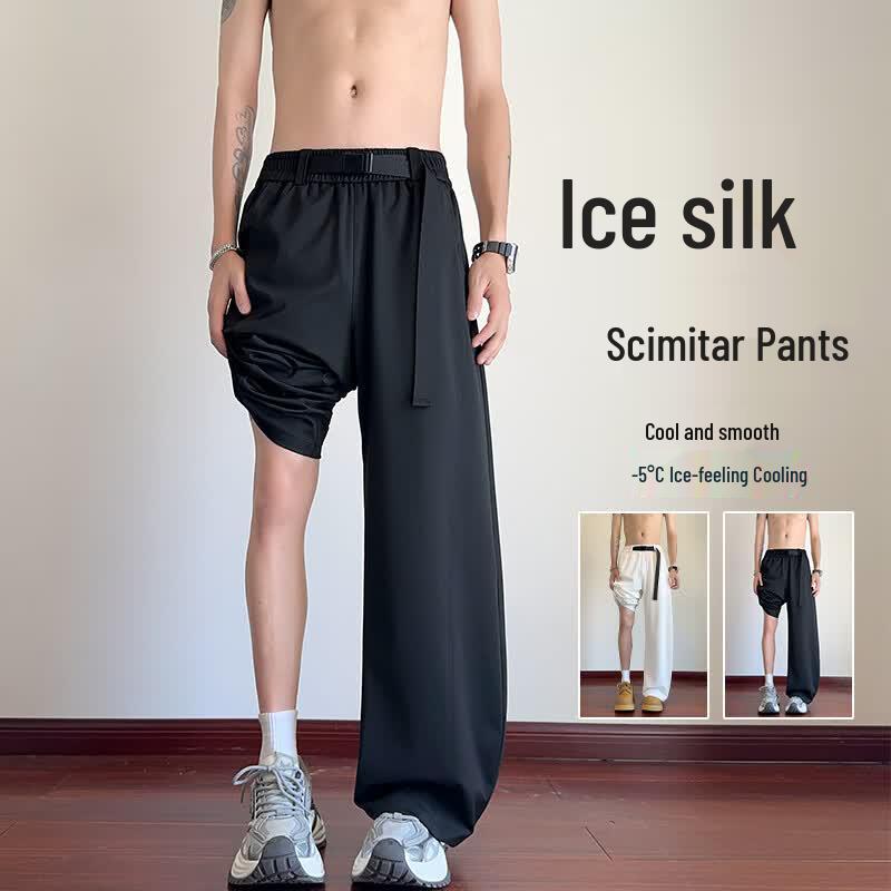 Men s Ice Silk Straight Loose Casual Pants M
