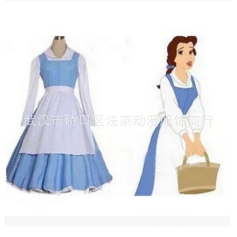 Beauty and the Beast Belle Maid Costume Cosplay Costume Princess Costume Performance Halloween Lolita Cosplay Costume Blue Maid Uniform Children s Size 140