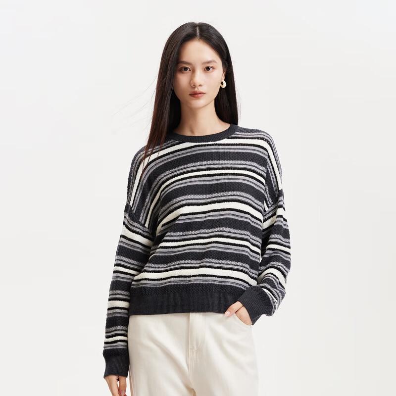 VEROMODA Women's Color Block Striped Knit Sweater with Scarf Detail