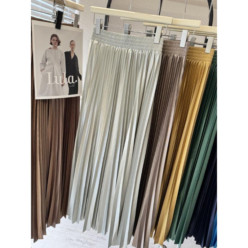 Women's Pleated Skirt Drooping Metallic Swinging Pleated Skirt Spring and Summer Dress