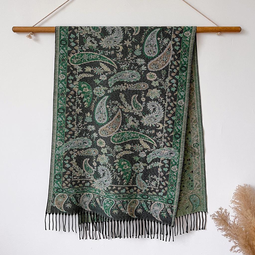 Women Autumn and Winter Popular Imitation Cashmere Scarves Ethnic Style Shawl Cloak Thickened Warm Coldproof Tassel Female Scarf