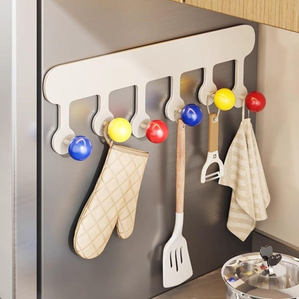 Non Punching Dopamine Magnetic Hook With 6 Hooks Clothes Hanger Sundries Storage Hook Kitchen
