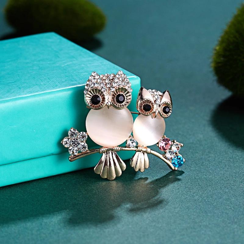 Lovely Rhinestone Pearl Owl Birds Brooches Pins for Women Men Branch Plant Animal Jewelry Party Wedding Office Gifts Badge Gift