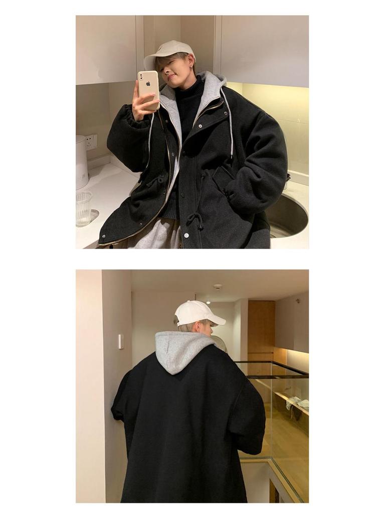 Men's Korean Style Woolen Cotton Winter Jacket - Trendy, Thickened, Loose Fit, Two-Piece Windbreaker, Retro Hong Kong Style