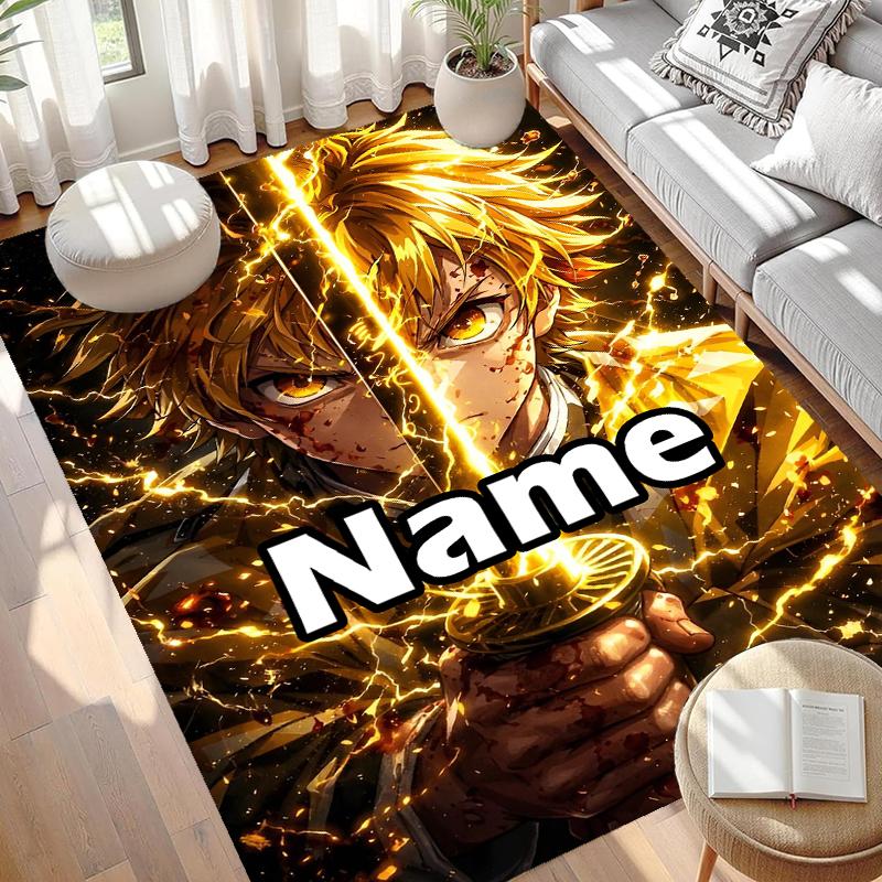 Custom Name Personalized Demon Slayer Print Carpet, Versatile Home Decor Rug, for Playroom, Apartment, Balcony, Entryway, Hallway Gift