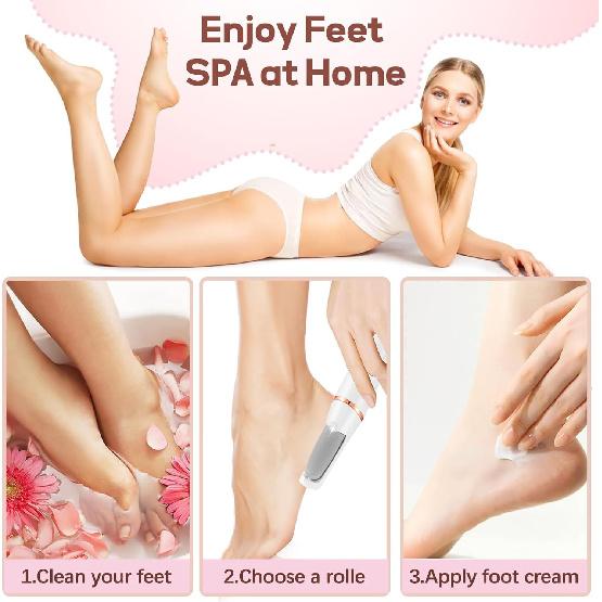 Electric Foot Callus Remover, Callus Remover for Feet Rechargeable Portable Pedicure Tool Kit, Smooth Pedicure Wand for Feet Care, Removes Dry Hard &