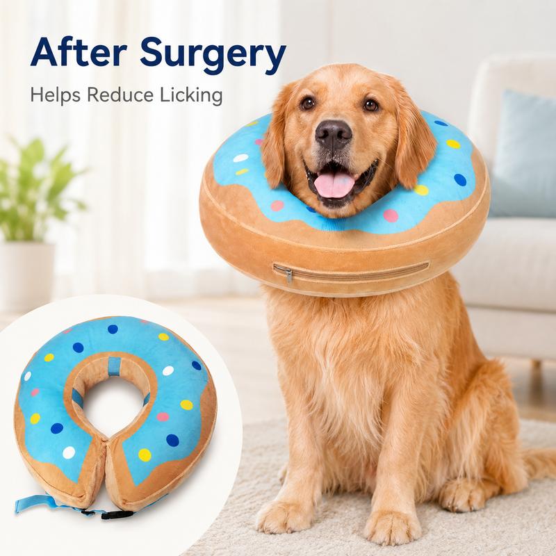 Inflatable Pet Recovery Collar Soft Plush Dog Cone Alternative Adjustable Anti Licking Donut Neck Collar For Pet Dogs And Cats