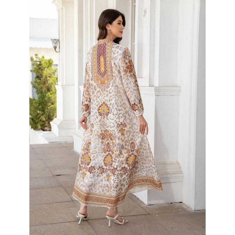 Middle East Cross-Border Women clothes Robe Embroidered Cloth Dubai Print Hot Drilling Women's Maxi Dress Arab Dress Dress