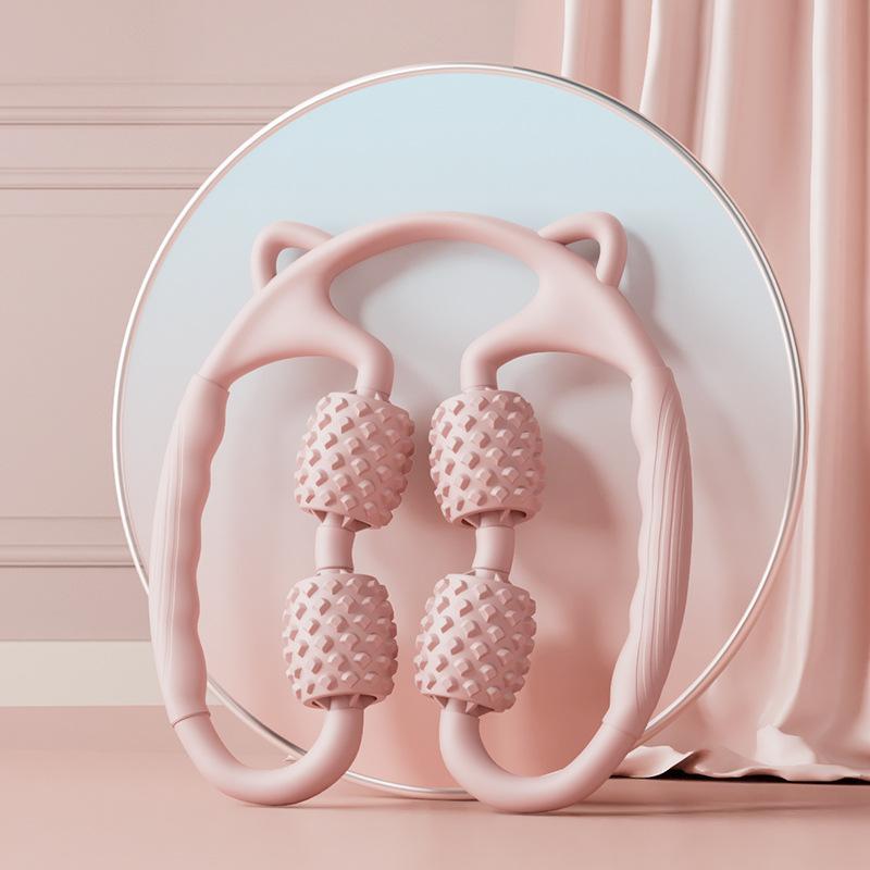 

4-колесный массажный ролик для похудения ног Мягкий резиновый ролик из пеноматериала для йоги для расслабления мышц Упражнения Круглая массажная палочка Зажим для ног розовый