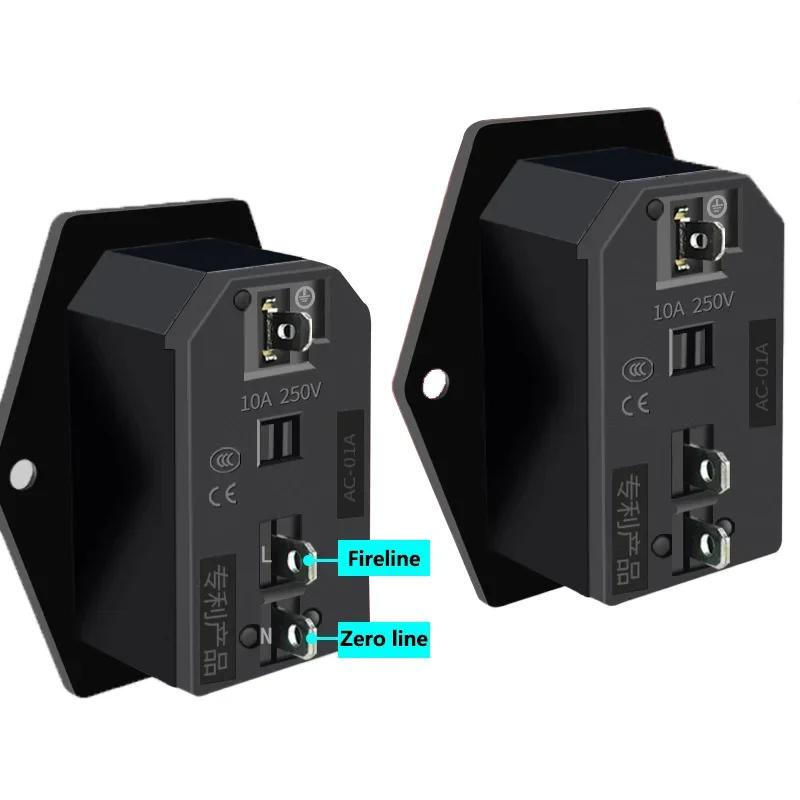 AC-Steckdose AC-01A-2 10A 250V Elektrischer Kippschalter Messingstecker mit Sicherungsanschluss für Computermontage-Steckdose
