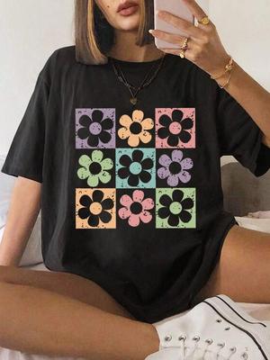Nine Chrysanthemums Of Different Colors Women Tshirt Street Hip Hop Short Sleeve Oversized Tee Shirt Casual Cotton Clothes