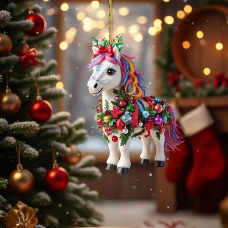 Ornament Pandantiv Acrilic 2D Cal de Crăciun Decor Festiv Pentru Interior Exterior Copaci Decorațiune Agățată Accesorii de Petrecere