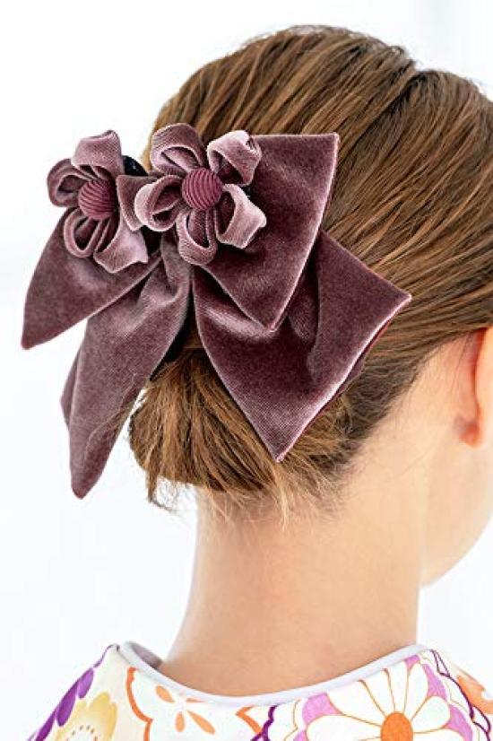 (Soubien) Hair Ornament for Graduation Ceremony, Hakama, Coming-of-Age Ceremony, Furisode, Ribbon, Pink, Flower, Velvet, Tsumami-zaiku, Comb-type