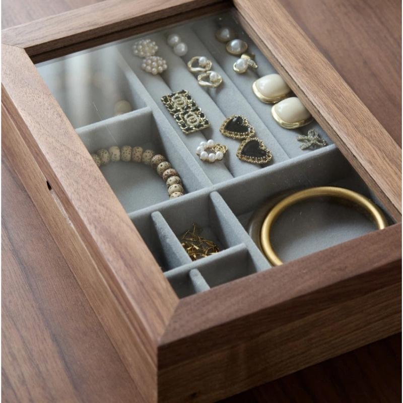 Glass Jewelry Display Box Bracelet Earrings Storage Boxes Household Jewellery Organizer Case Flannel Trinket Protect Cases