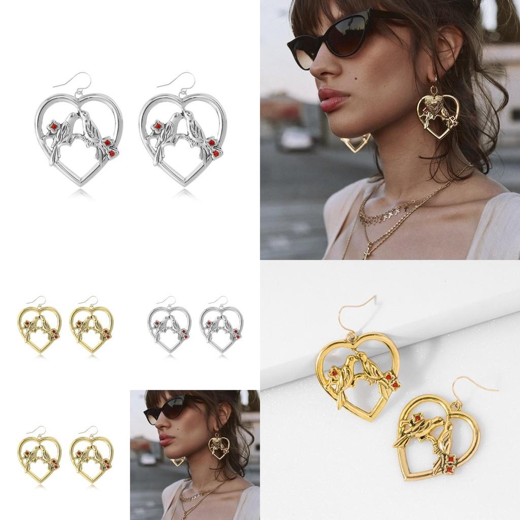 Elegant Retro Heart Bird Alloy Earrings With Rhinestones Perfect For Weddings And Birthdays