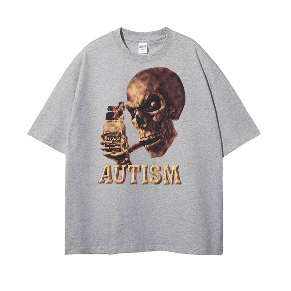 

Funny Acetaminophen Skeleton Autism Tylenol T Shirt Unisex Women Vintage Street Gothic T Shirts Casual Short Sleeve Tshirts 4XL