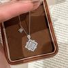 French Retro Iridescent Mermaid Necklace Fashionable Four Leaf Clover Pendant with Glittering Rhinestones for Women
