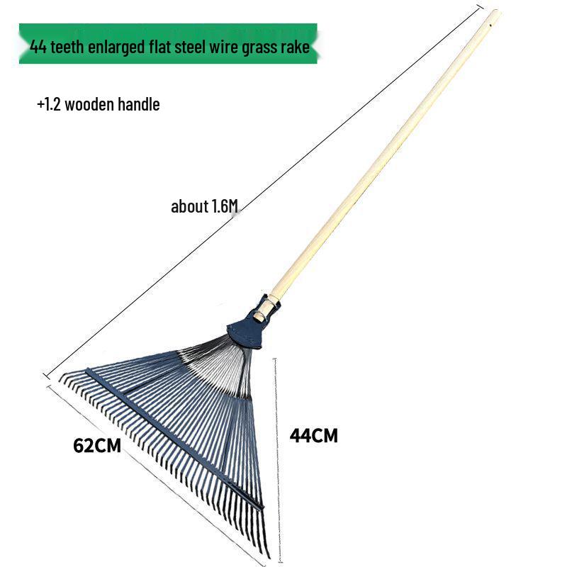 Garden Rake with Long Wooden Handle for Lawn and Leaves