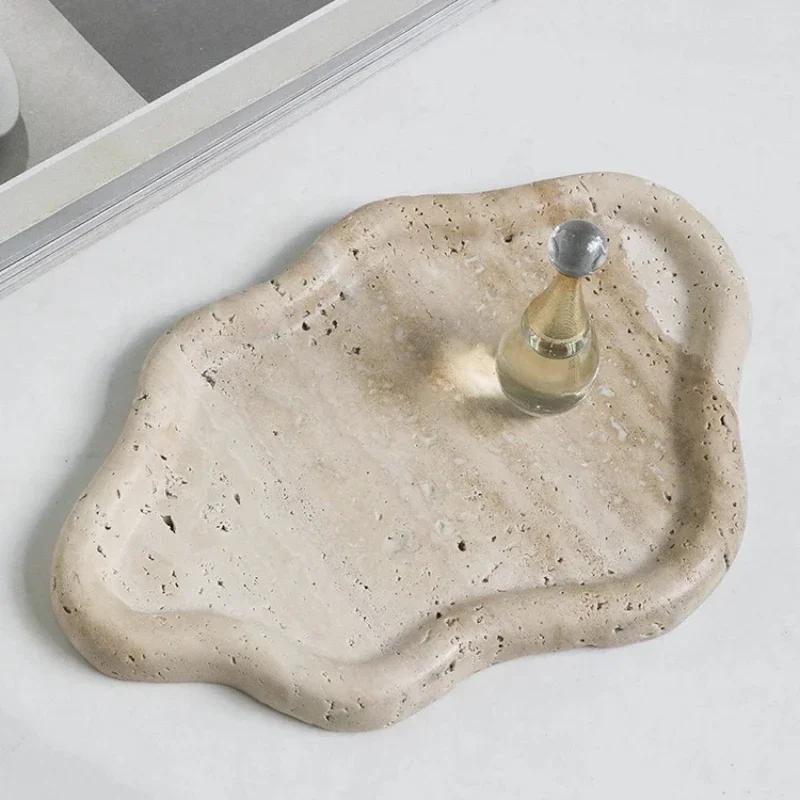 1pc Nordic Style Travertine Storage Tray Entryway Storage Tray Decorative Ornament Home Storage Decoration Bathroom Accessories