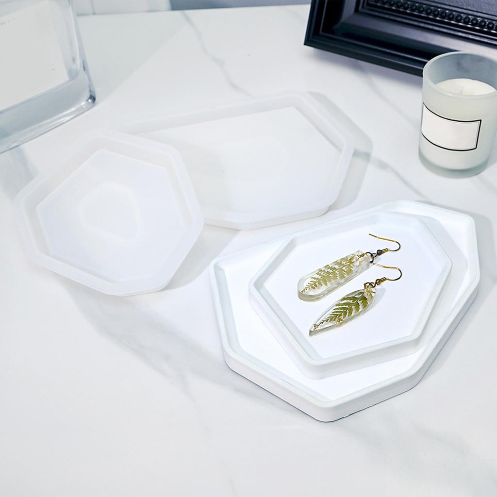 Large Geometric Sturdy Silicone Tray Molds for Resin and Concrete Craft Supplies Home Decoration Dish Castes Daily Use