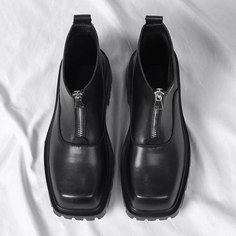 High Quality Casual Leather Men Thick Bottom Designer Shoes British Style High Top Dress Shoes New Fashion Round Toe Ankle Boots