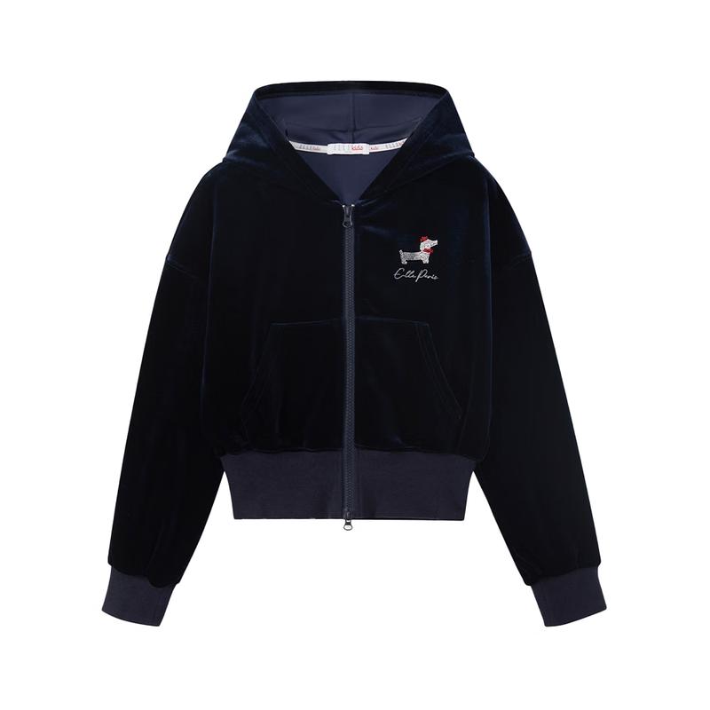 ELLE KIDS Girls  Sporty Velvet Zip-Up Hoodie 160